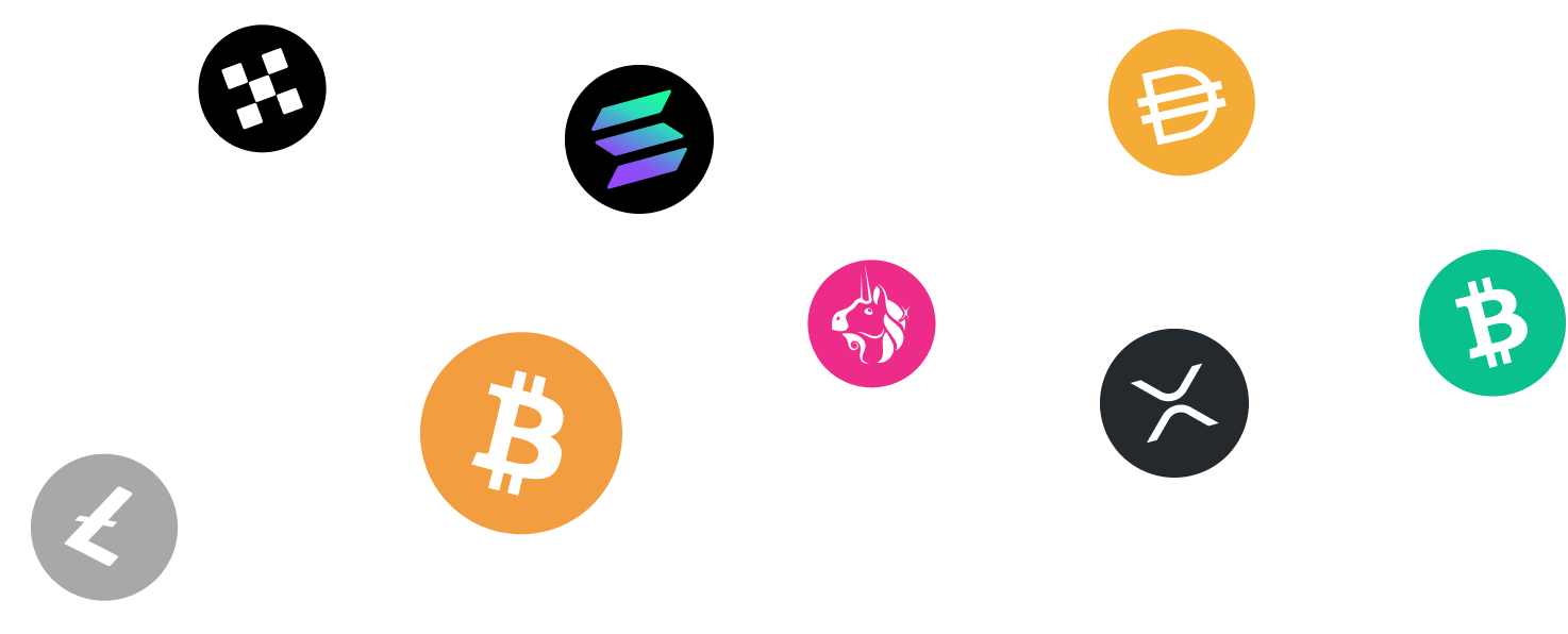 Collection of popular cryptocurrency coins supported by Trezor Suite app - top view